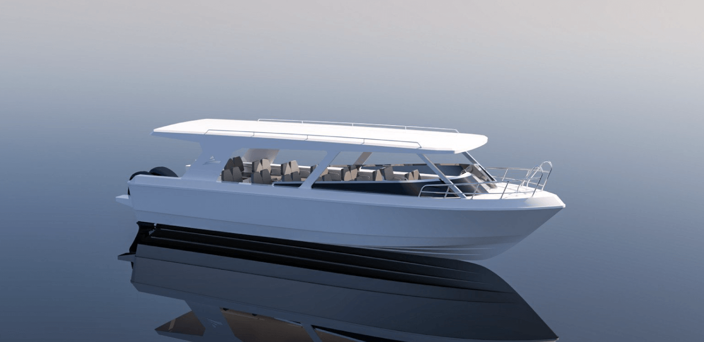 Tàu khách C10 Song Lo Boat di chuyển tốc độ cao trên biển xanh. Passenger boat C10 Song Lo Boat cruising at high speed on the blue ocean.